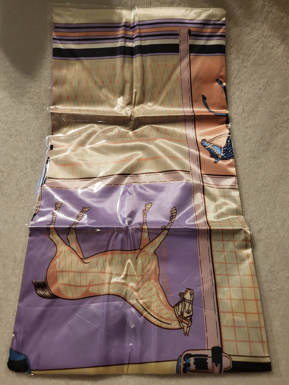 Suzhichou Equestrian Silky Satin Scarf Pastel Horse Print 36" Square Wrap Fabric - Picture 3 of 8